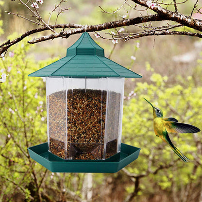 Outdoor Hanging Bird Feeder Gazebo Shape Seed Container Green