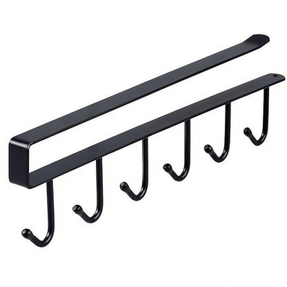 No-Drill Metal Hanging Rack ââ‚?6-Hook Organizer for Cabinets & Closets Black