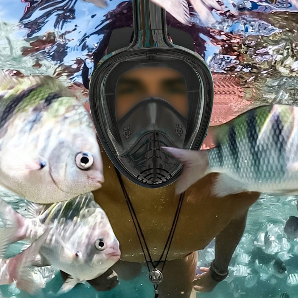 Full Face Snorkel Mask ¨C 180 Degree Panoramic View Anti-Fog & Leak-Proof Design Black