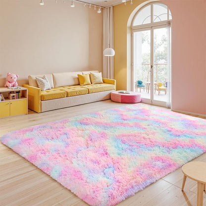 Tie Dye Plush Rug for Bedroom Living Room Dorm-Mixed Color