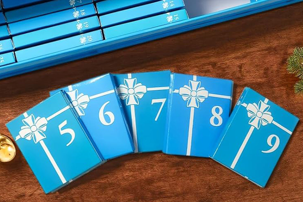 Mini Book Advent Calendar with 25 Book Ornaments for Christmas Countdown Holiday Decorations -Blue