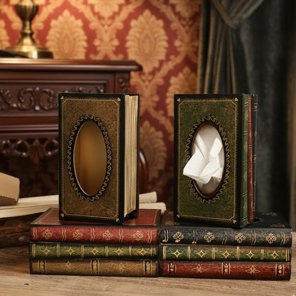 Retro Tissue Box Cover Wooden Antique Book Tissue Holder Dispenser Home Decor-Green