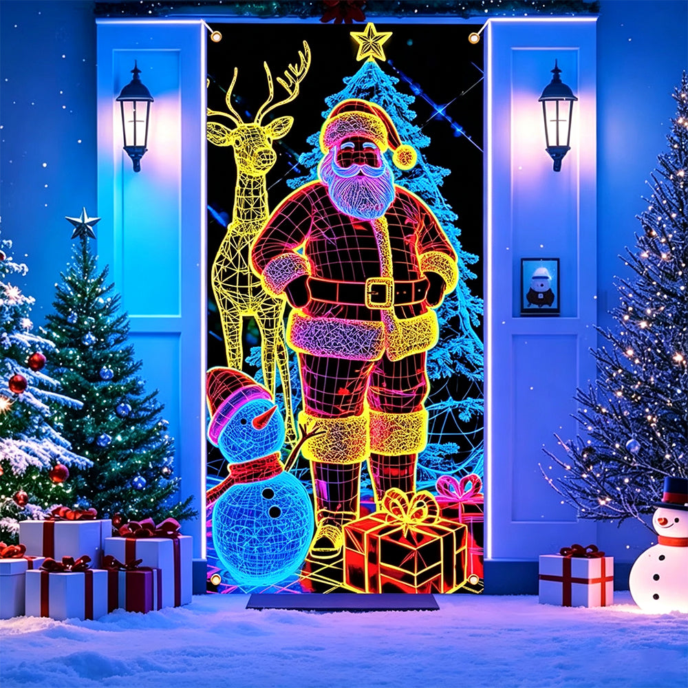 90x180cm 2D UV Reactive Christmas Glow Door Curtain - Santa Claus and Deer