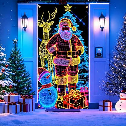90x180cm 2D UV Reactive Christmas Glow Door Curtain - Santa Claus and Deer