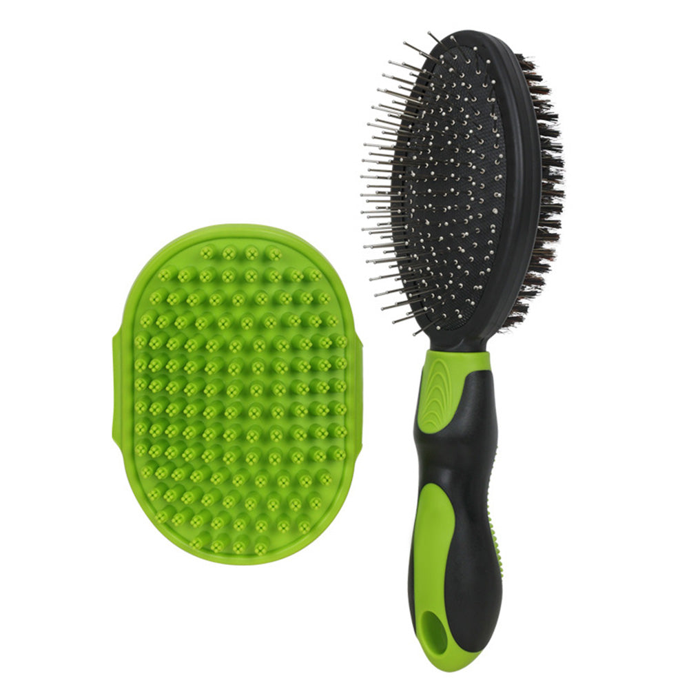 2PCS Pet Grooming Tools Pet Bath Brush Deshedding Dog Brush Suitable For Dogs Cats and Horses-Green