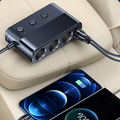 7 in 1 Cigarette Lighter Splitter QC3.0 PD 30W Charging 3 Socket Car Charger Adapter