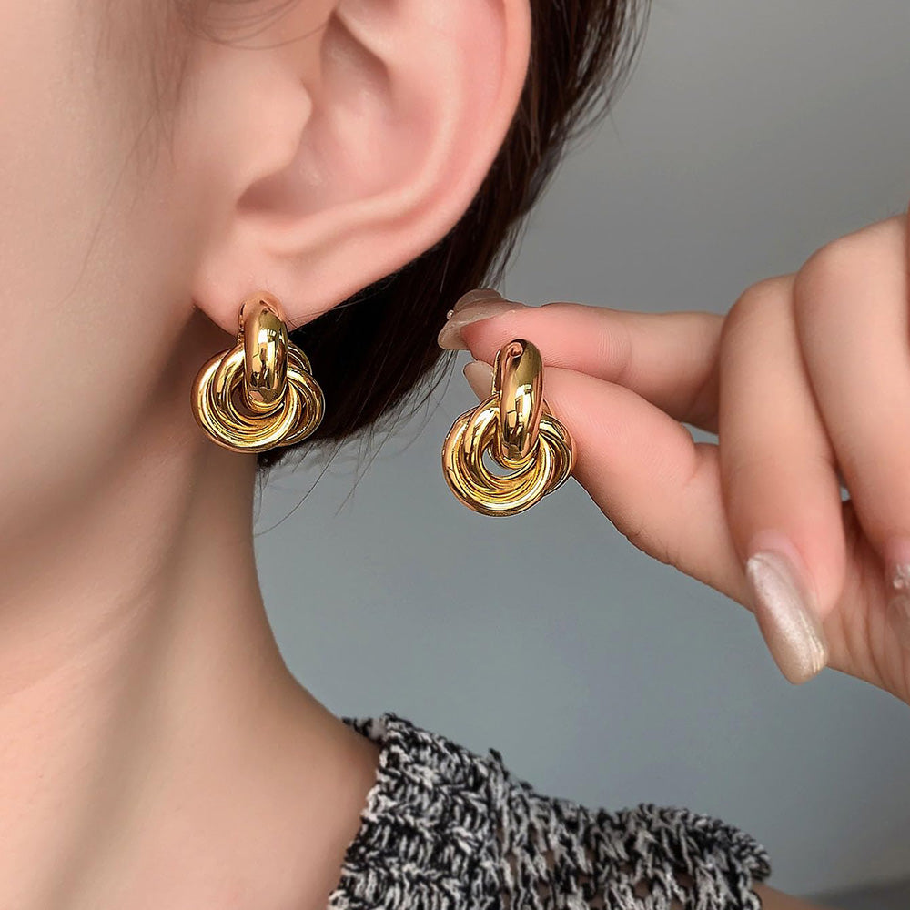 2 Pairs Women’s Geometric Dangle Drop Earrings with Large Knot Design