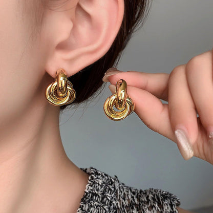 2 Pairs Women’s Geometric Dangle Drop Earrings with Large Knot Design