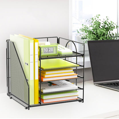 Metal File Organizer Rack Desktop Storage Shelf for Office Home Black