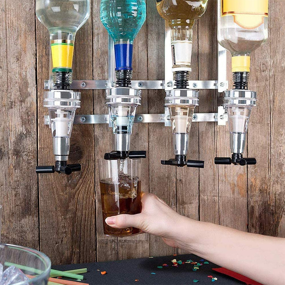4-Bottle Wall-Mounted Wine Rack and Dispenser for Kitchen or Bar
