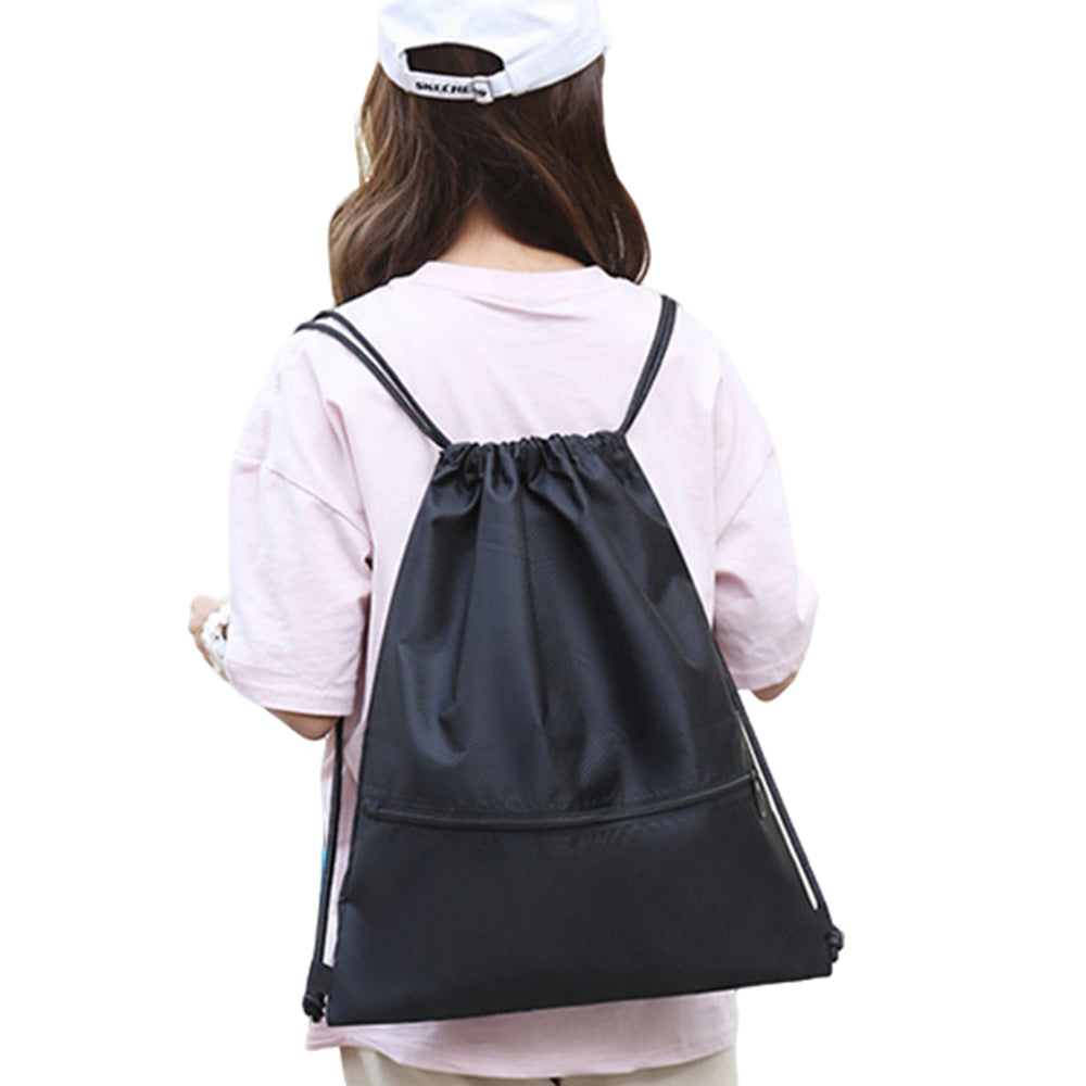 Drawstring Backpack Bag Portable Gym Backpack - Black