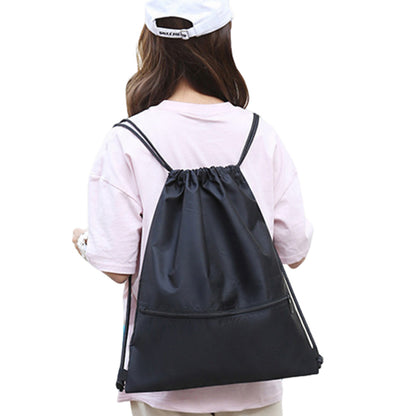 Drawstring Backpack Bag Portable Gym Backpack - Black