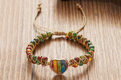 Handmade Natural Stone Beaded Bracelet Adjustable Woven Bangle for Jewelry-Colorful