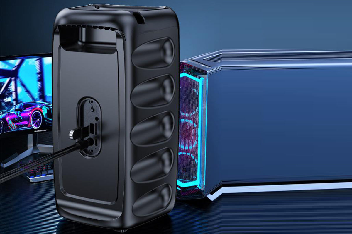 Bluetooth Speaker with Wired Microphone Portable Party TWS Speaker with Lights