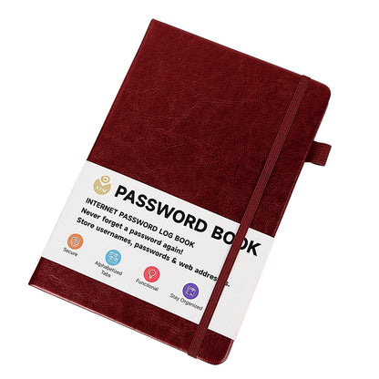 Password Keeper Book with A to Z Alphabet Tabs and Elastic Closure - Red