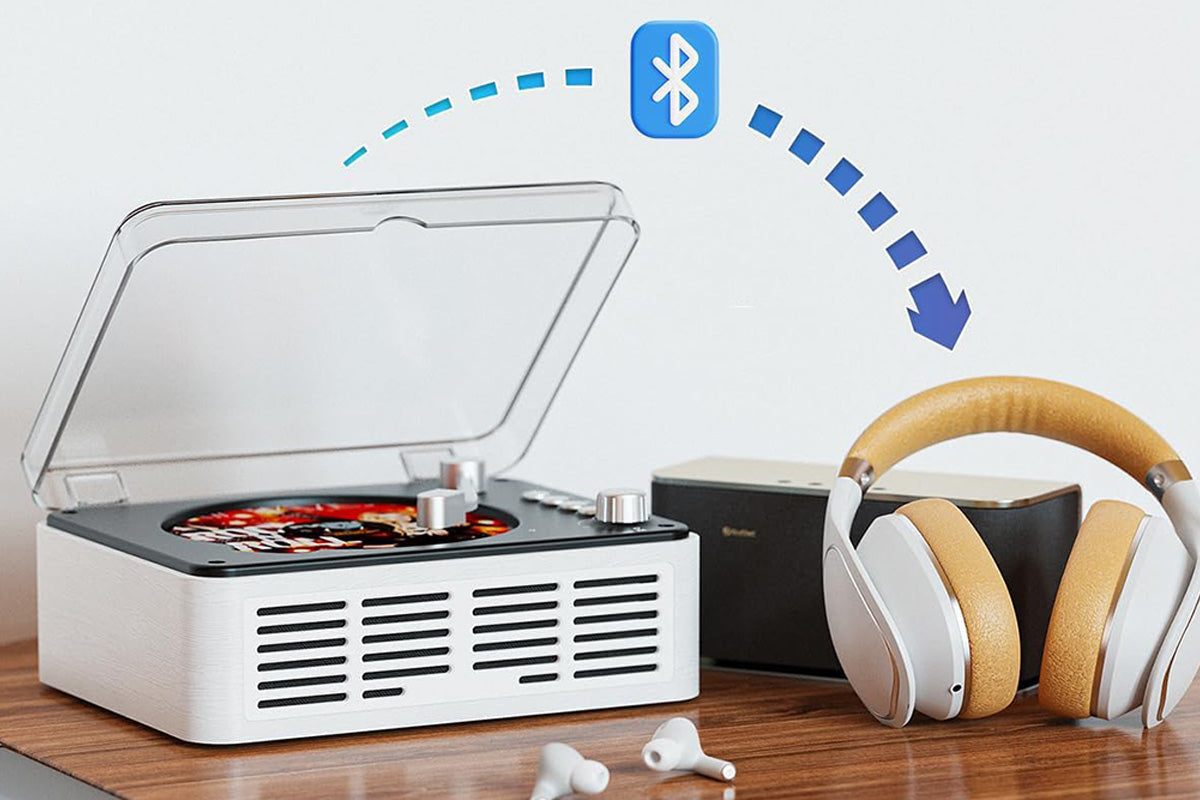 Retro CD Player Multifunctional Music Player with Bluetooth FM Radio for Home Use-White