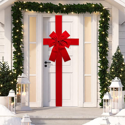 Red Velvet Style Christmas Door Bow with Polyester Straps