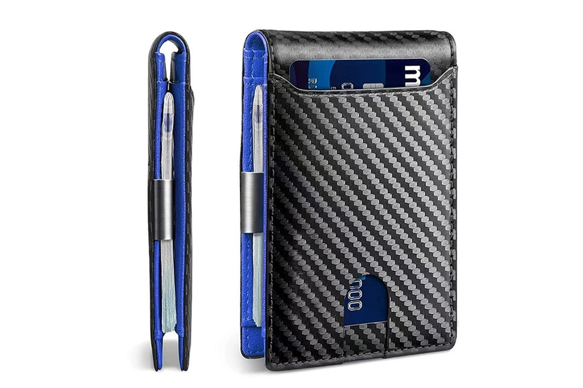 PU Leather Wallet RFID Blocking Front Pocket Bifold Card Holder-Blue