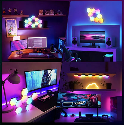 8 Piece Hexagon RGB LED Wall Light Set APP Control Music Sync Decor