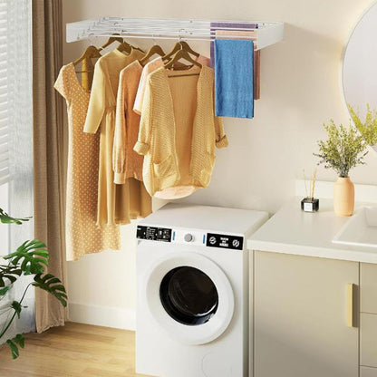 Wall Mounted Foldable Laundry Drying Rack Adjustable Clothes Drying Rack White