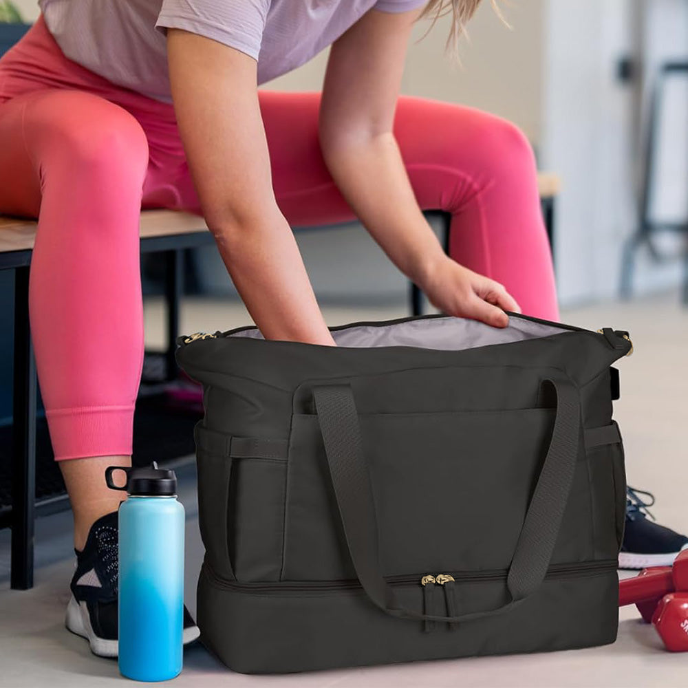 37L Women Fitness Travel Bag Waterproof USB Charging Carry-On Overnight Black