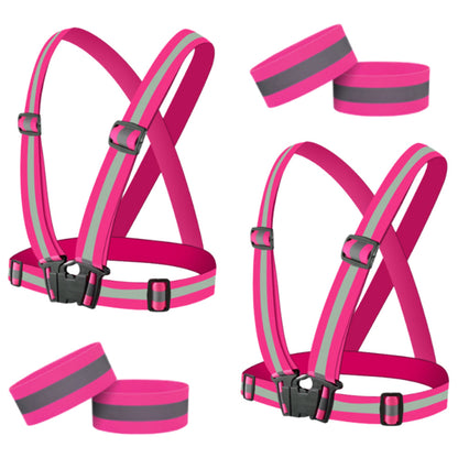 2Pcs Adjustable Reflective Vests and 4 Bands High-Visibility Elastic Gear for Night Running Cycling Pink