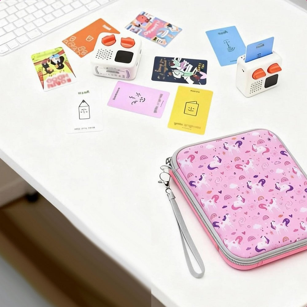 Card Case for Yoto Cards 80 Pockets Card Holder with Carry Strap and Zipper-Pink