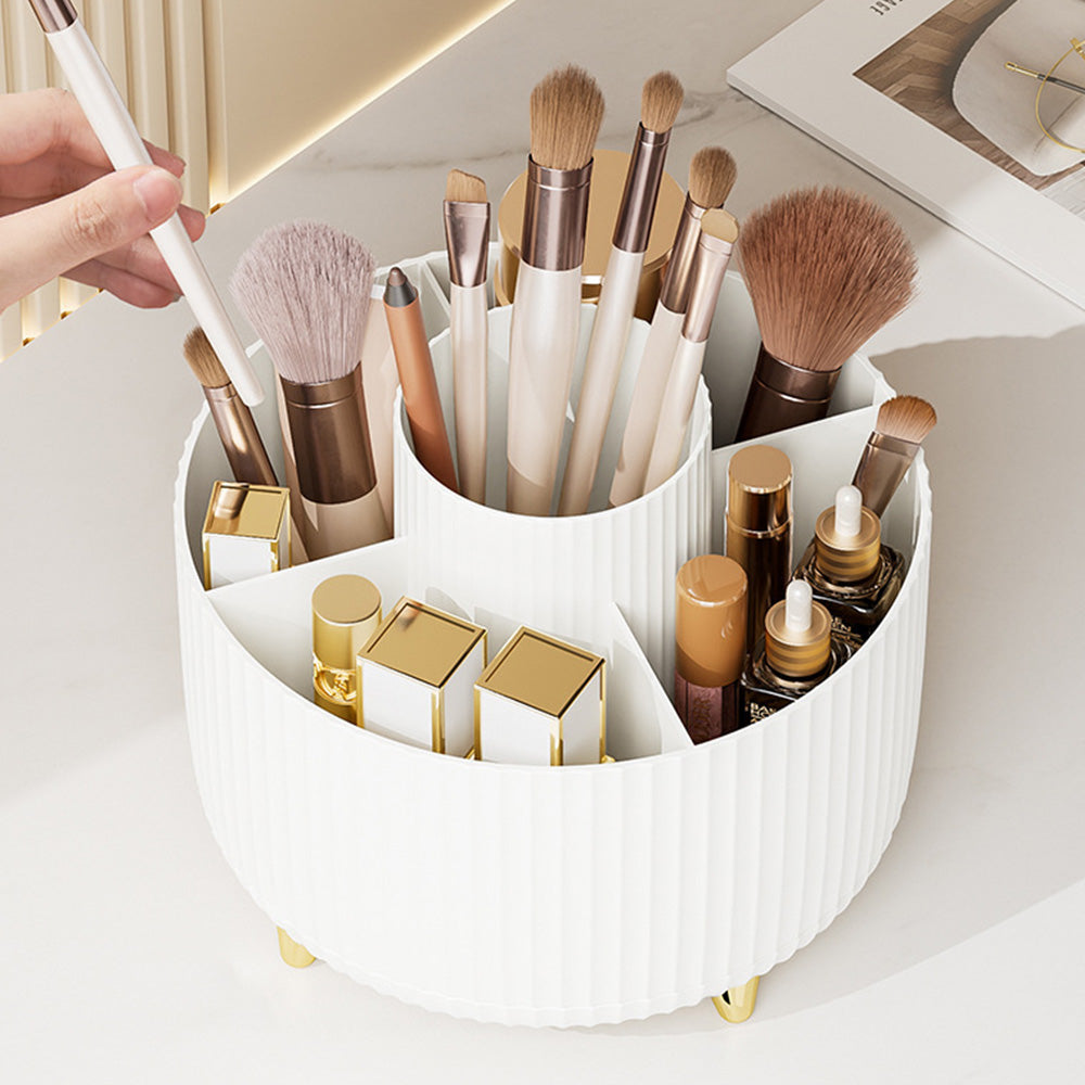 360 Degree Rotating Desk Organizer with 4 Slots For Pencil and Pen Holder-White