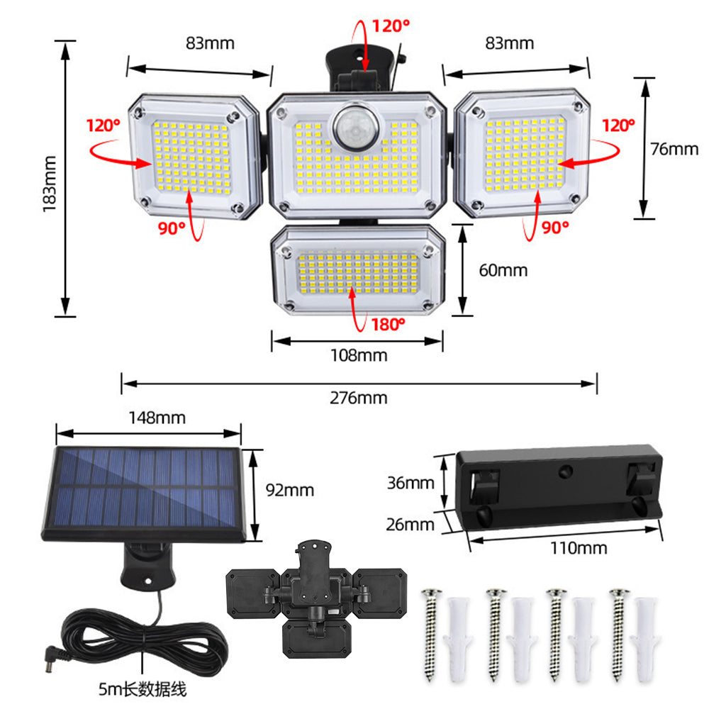333 LED Solar Motion Sensor Lights Outdoor Waterproof Security Wall Lamp