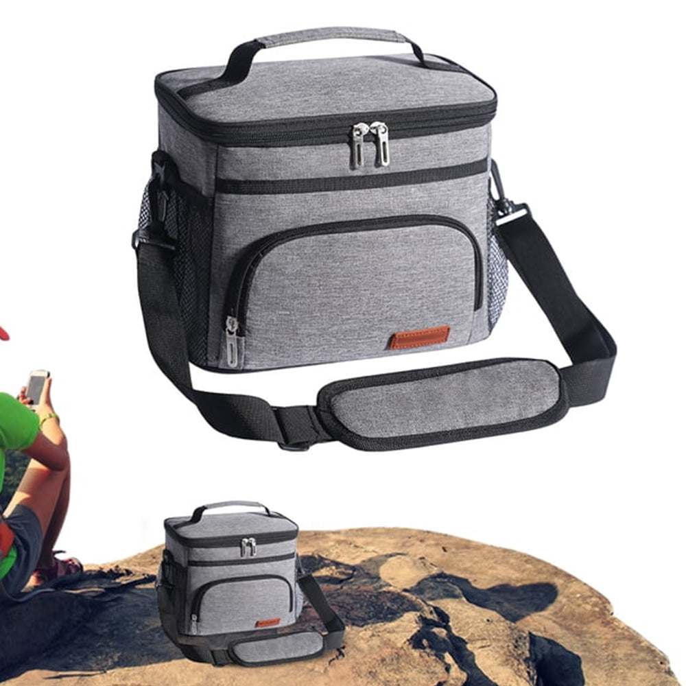 Insulated Lunch Box Leak-Proof Cooler Bag with 4 Pockets Gray