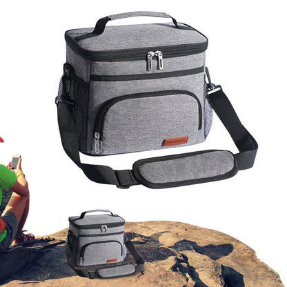Insulated Lunch Box Leak-Proof Cooler Bag with 4 Pockets Gray