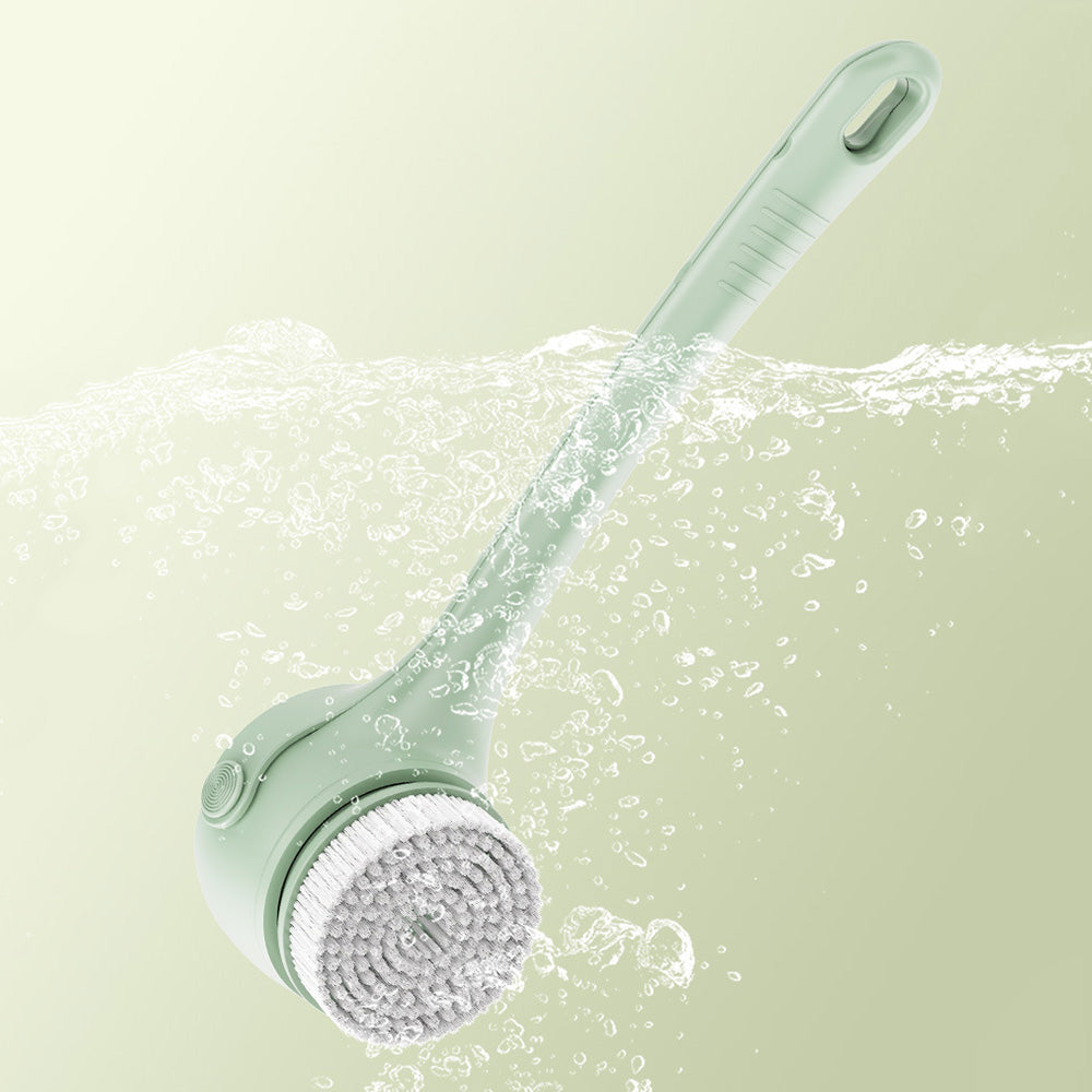 Electric Body Back Scrubber for Shower Dual Handle Bath Brush for Exfoliating Massage Green