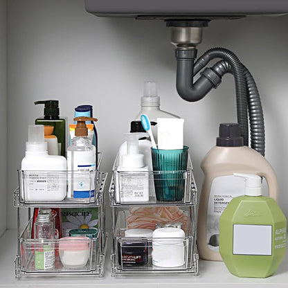 2-Tier Double Sliding Under Sink Organizers Bathroom Cabinet Shelf Organizer Storage Rack Transparent
