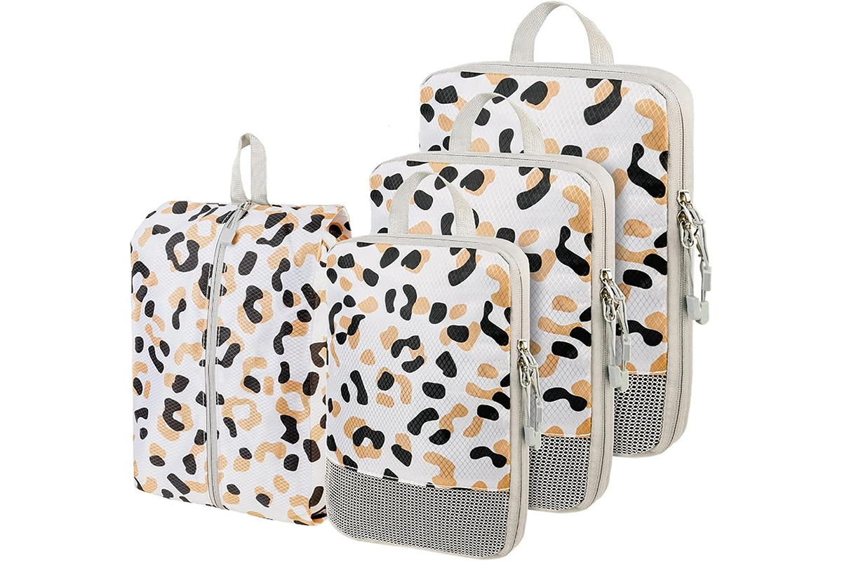 4 Pcs Travel Packing Cubes Set Space-Saving Expandable Compression Packing Cubes -Leopard?Print