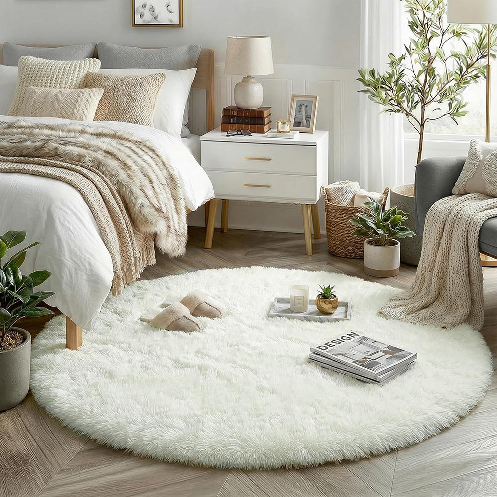 Round Plush Area Rug-White