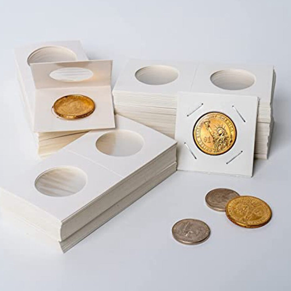 100 Piece Cardboard Coin Holders with Clear Window for Staple Display