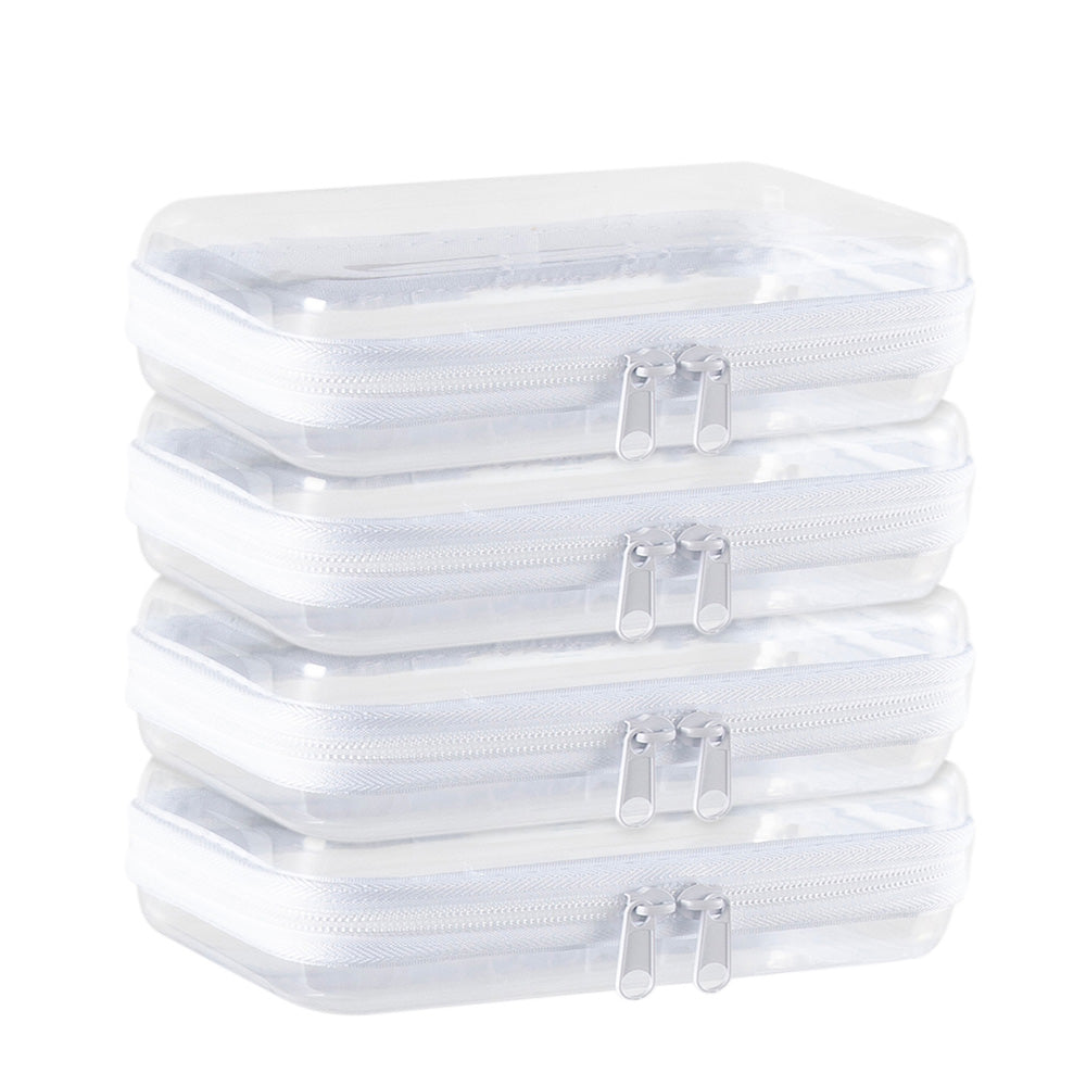 4Pcs Large Clear Hard Shell Zipper Case Makeup Organiser Toy Storage Bag