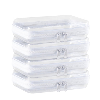 4Pcs Large Clear Hard Shell Zipper Case Makeup Organiser Toy Storage Bag