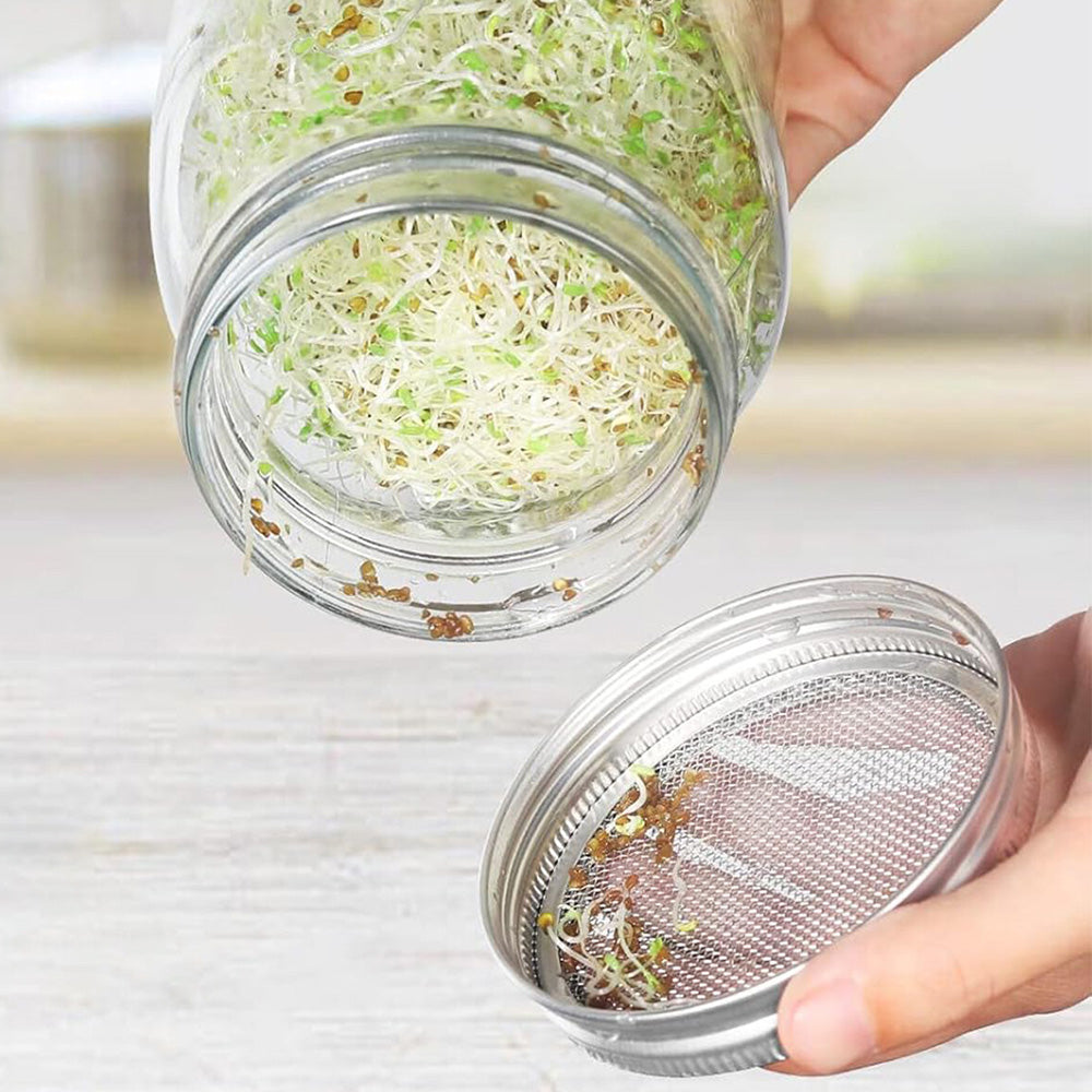 2Pcs Stainless Steel Sprouting Lid with Mesh Filter for 32 oz Wide Mouth Mason Jars