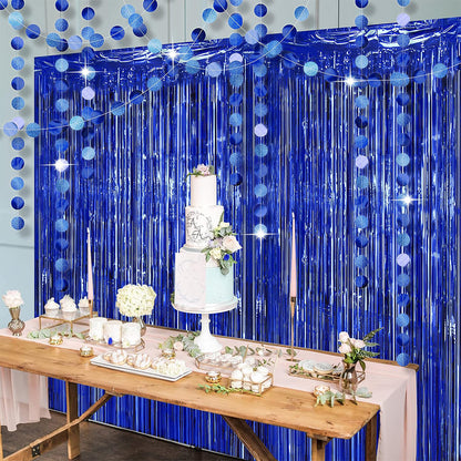2Piece PET Foil Fringe Door Curtains-Blue