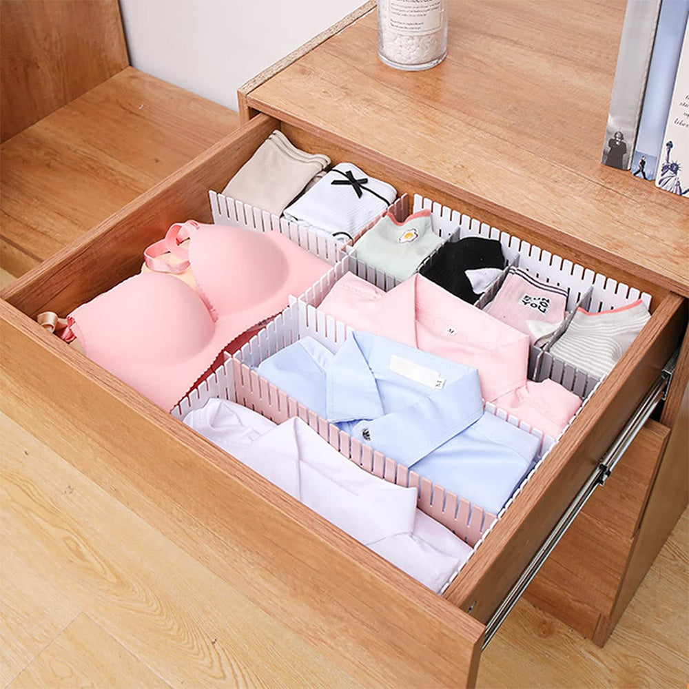 24Pcs Adjustable Drawer Divider DIY Storage Organiser for Cabinets-Pink