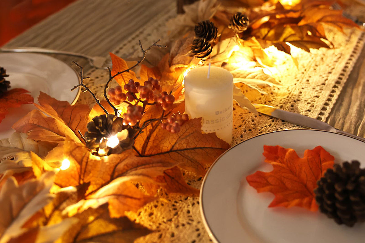 Lighted Thanksgiving Pumpkin Vine Garland Door Hanging Decoration
