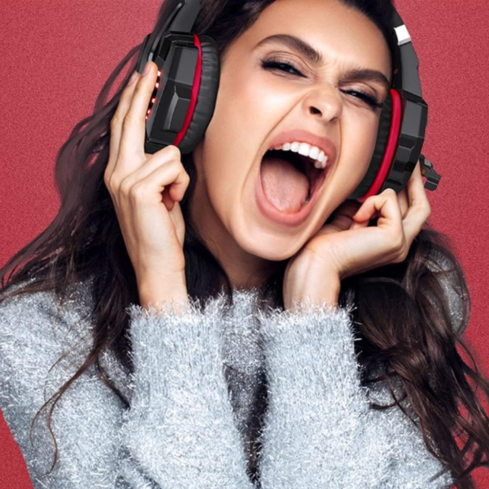 Head-Worn Gaming Headset with MIC Wired LED Headphones for PC Laptop PS4 Red