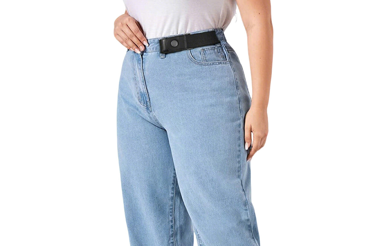 2 Piece Elastic Side Buckle Belt - Black