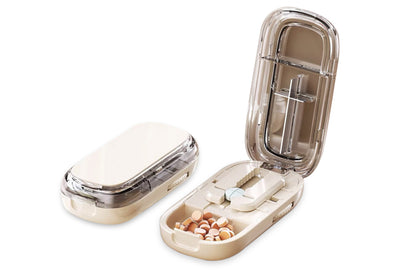 Pill Cutter Pill Splitter for Small and Tiny Pills 1/4 Adjustable Pill Organizer-Beige