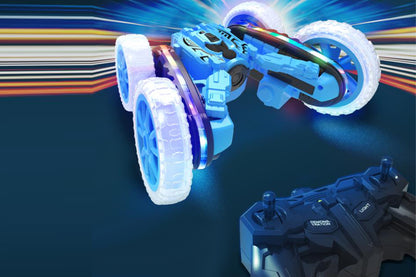 Remote Control Car 360 Degree Rotating RC Cars with Cool Spray 2.4Ghz Double Sided RC Stunt Car with Cool Lights-Blue