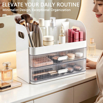 Makeup Organiser with 2 Drawers Cosmetic Storage Box Multi-Section Makeup Skincare Storage Box