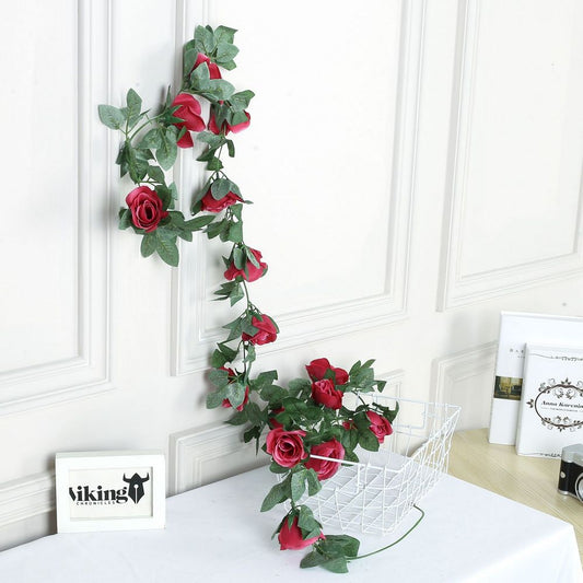 2Pcs Artificial Rose Vines Hanging Rose Flower Garlands For Wedding Home Floral Decor-Rose