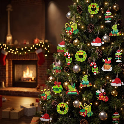 36 Piece Engineered Wood Christmas Tree Ornaments with Hanging Twine