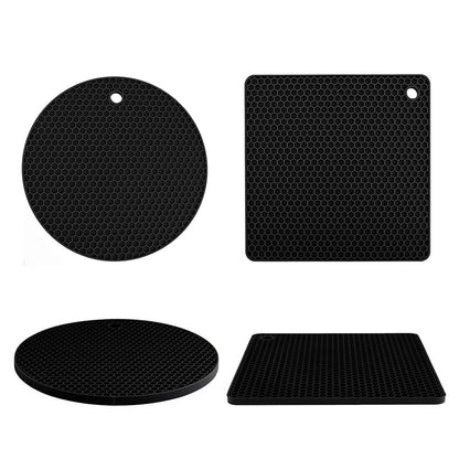4Pcs Multipurpose Silicone Trivet Mats Heat Resistant Pot Holder Pads for Kitchen Black